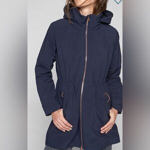 Athleta Misty Jacket Women's XS Navy Hooded Jacket with Gold Zipper Accents